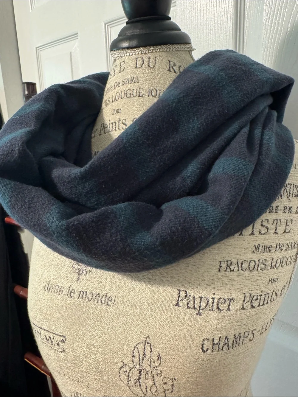 Navy and Dark Green Teal Plaid Scarf